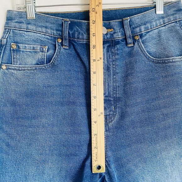 La Vie Rebecca Taylor Flare Jeans 29 Tall Blue Distressed Ultra High Rise Retro - Picture 6 of 12